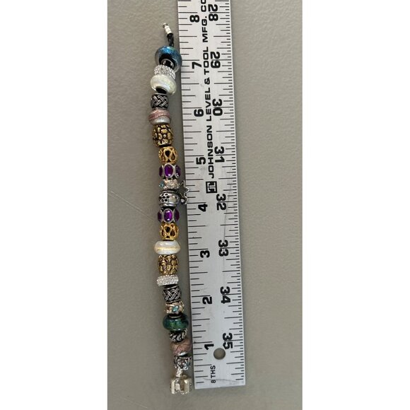 Pandora 925 Black Leather Charm Bracelet With Mixed Beads Glass & Stud Accents - Picture 7 of 7